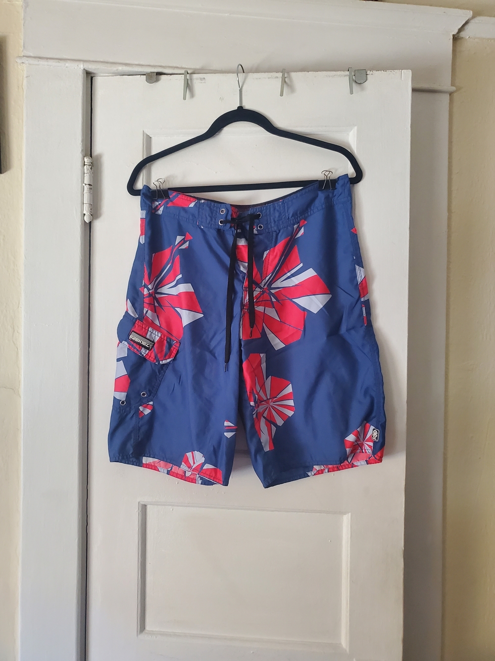 Ezekiel Blue Swim Board Shorts with Red and White Floral Print